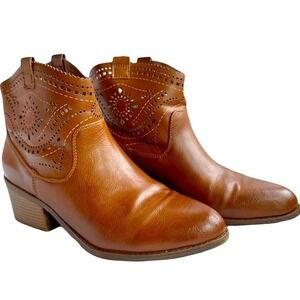Fergalicious by Fergie Ankle Boots Womens 9 Cognac Brown Perforated Western